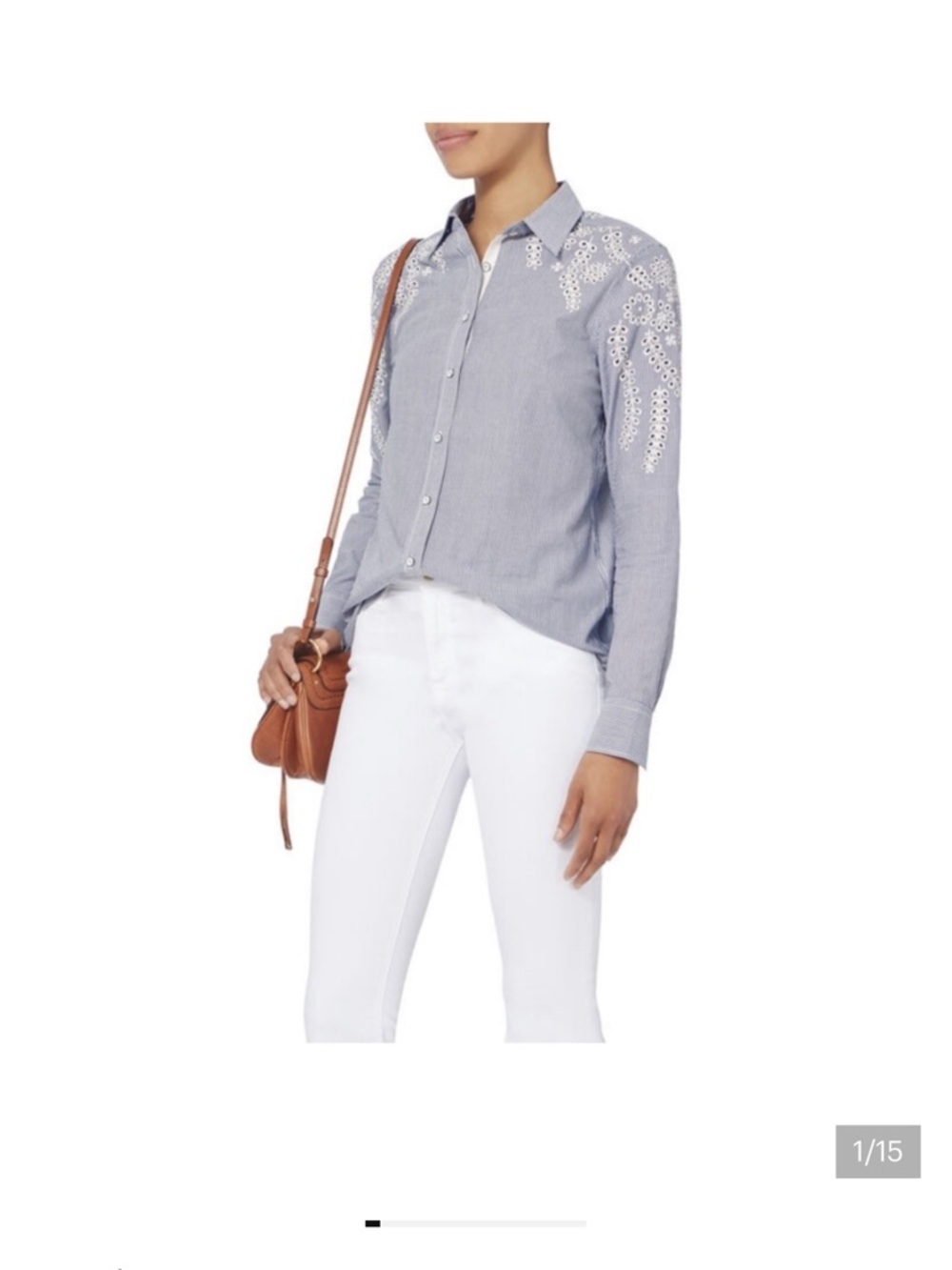 rag & bone Striped Eyelet Shoulder Button-Down Shirt in Light Blue Stripe Size S